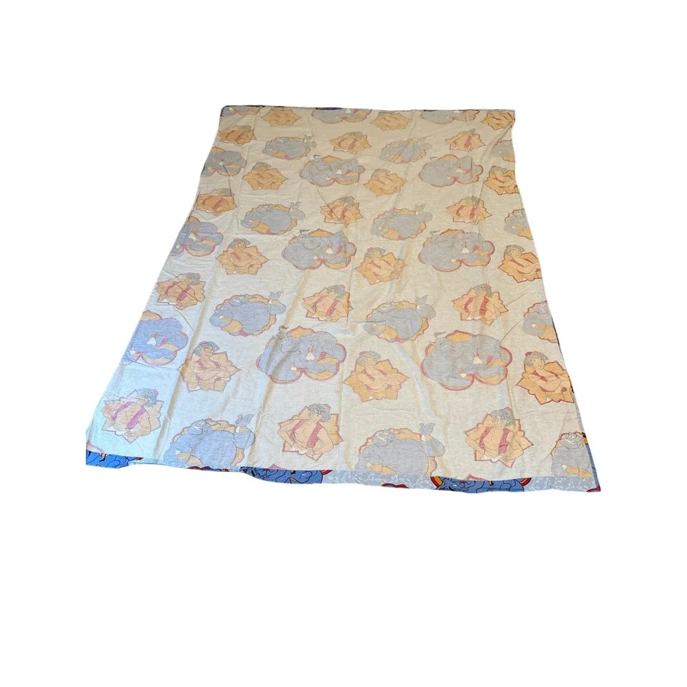Vintage Disney Aladdin Genie Sheet Set Twin 3pc Flat Fitted Pillowcase Blue 90s